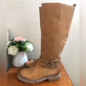 Sam Eldelman Freda Women Tall Leather  Riding Boots Buckle Strap Zipper Size 6